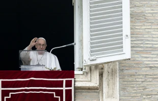 Pope Francis greets the crowd at his Angelus address on Feb. 19, 2023. Vatican Media