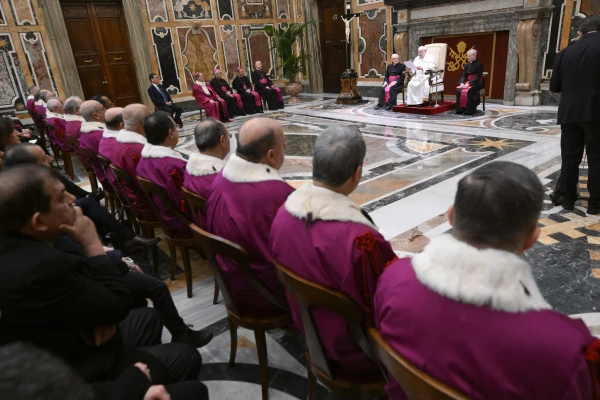 Pope Francis addresses the Roman Rota in the Vatican’s Clementine Hall on Friday, Jan. 31, 2025. Credit: Vatican Media