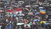 Umbrellas dotted St. Peter’s Square on the rainy Sunday afternoon as Jubilee pilgrims braved the weather to hear Pope Francis give his Angelus message on Jan. 5, 2025.