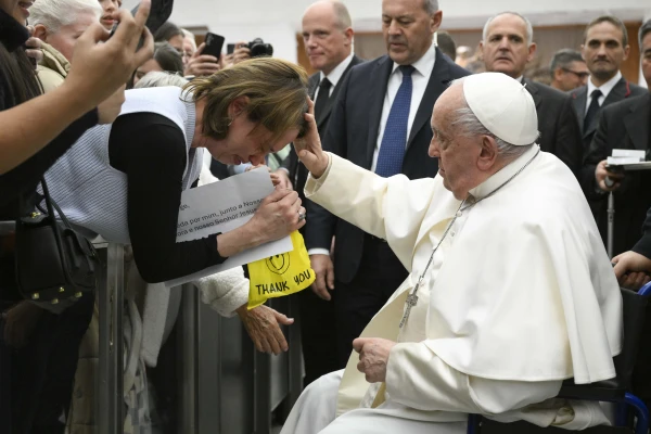 Pope Francis blesses a pilgrim at his general audience at the Vatican on Wednesday, Dec. 11, 2024. Credit: Vatican Media