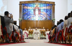 Pope Francis meets with Catholics living on the Arabian Peninsula during a prayer service in Sacred Heart Church in Manama, Bahrain, on Nov. 6, 2022. Vatican Media.