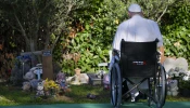 Pope Francis prays at the “Garden of Angels” section of the Laurentino Cemetery in Rome on All Souls’ Day, Nov. 2, 2024.