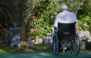 Pope Francis prays at the “Garden of Angels” section of the Laurentino Cemetery in Rome on All Souls’ Day, Nov. 2, 2024. Credit: Vatican Media