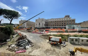 Workers in Rome discovered a centuries-old skeleton during a June 2024 construction dig near the Vatican for one of the building projects for the Catholic Church’s 2025 Jubilee. Credit: Daniel Ibañez/CNA
