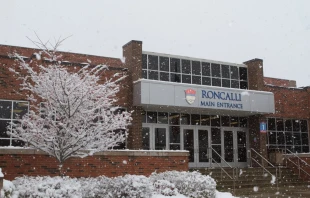 Photo of the main entrance of Roncalli High School in Indiana. Credit: Photo courtesy of Roncalli High School