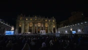 Crowds gather to pray the rosary for Pope Francis’ health on Feb. 27, 2025,  in St. Peter’s Square at the Vatican.