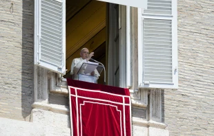 Pope Francis gives a blessing at the end of the Angelus on May 22, 2022 Vatican Media