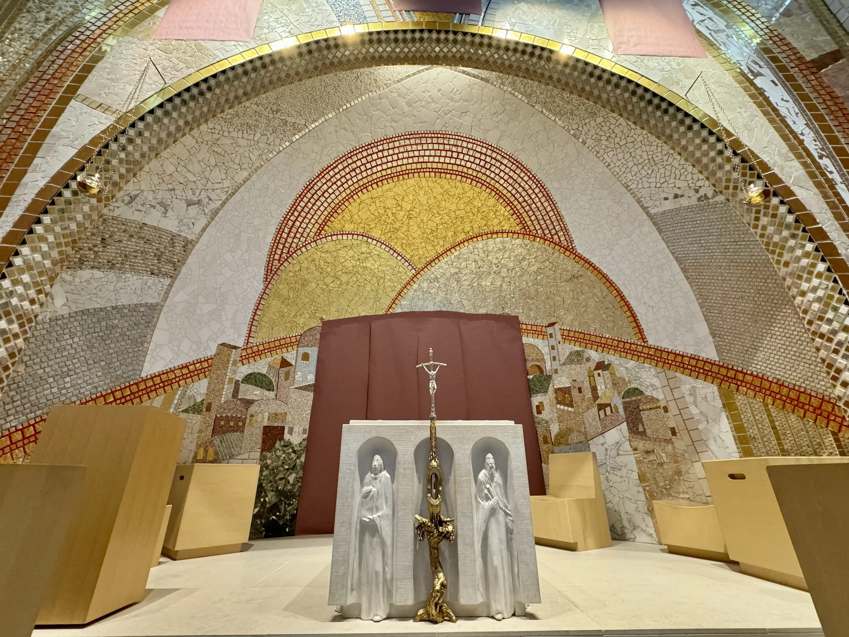 The Knights of Columbus used a paper cover to temporarily cloak artwork created by Father Marko Rupnik at the St. John Paul II National Shrine in Washington, D.C., on Tuesday, July 23, 2024.?w=200&h=150