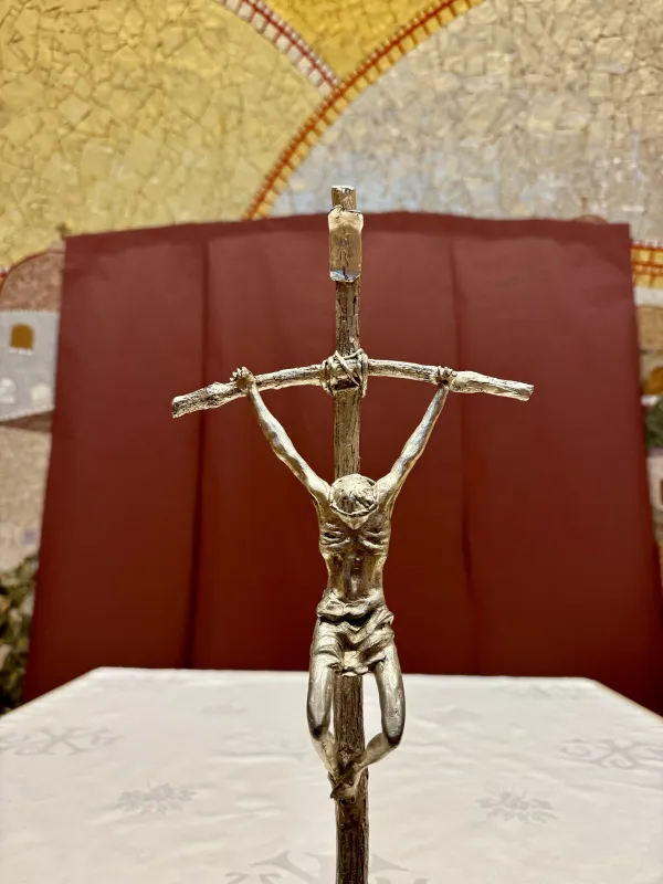 The Knights of Columbus used a paper cover to temporarily cloak artwork created by Father Marko Rupnik in the Luminous Mysteries Chapel at the St. John Paul II National Shrine in Washington, D.C., on Tuesday, July 23, 2024. Credit: Christina Herrera/EWTN News