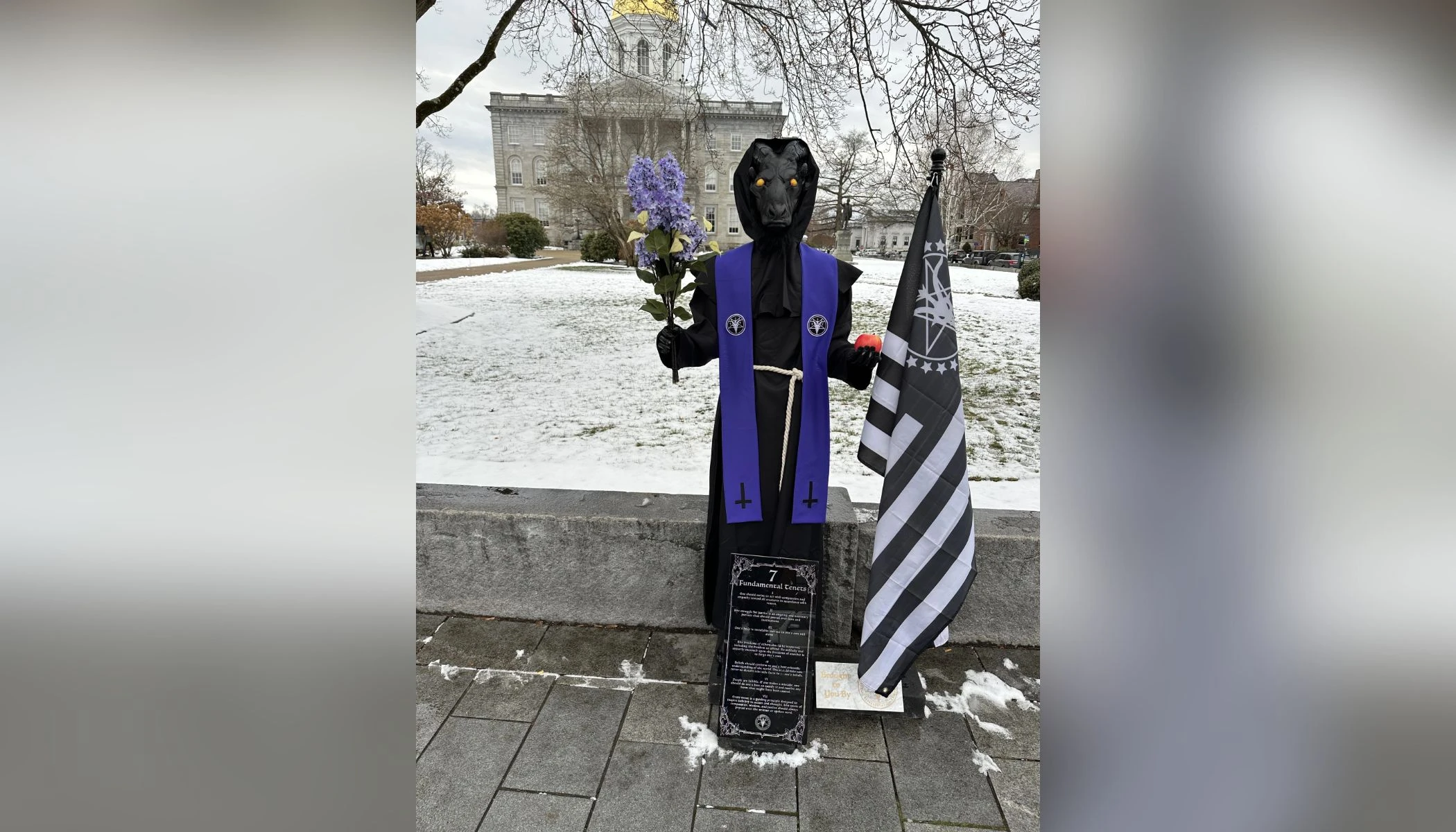 Satanic display in New Hampshire battered, removed after three days