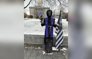 The city of Concord, New Hampshire, which is the state capital, issued a permit for a Satanic display, pictured here before it was reportedly vandalized. Credit: NH Journal