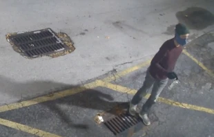 Surveillance footage shows suspects spray-painting pro-abortion slogans on the exterior of South Broward Pregnancy Help Center, a pro-life clinic in Hollywood, Florida, on May 28, 2022. Screenshot from Archdiocese of Miami Vimeo video.