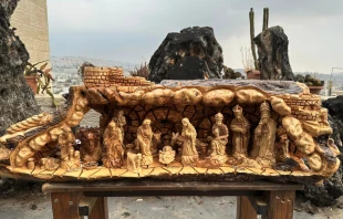 A nativity scene carved out of olive wood by the Zakharia Brothers workshop in Bethlehem. Zakharia Brothers