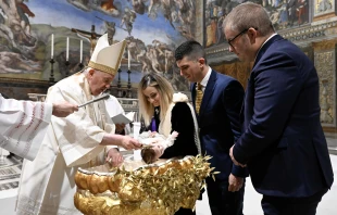 Pope Francis baptized 13 babies in the Sistine Chapel on Jan. 8, 2023. Vatican Media