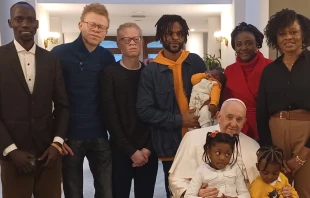 Pope Francis meets with refugees from Congo and South Sudan before his flight to Africa on Jan. 31, 2023. Centro Astalli