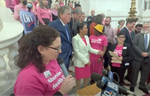 Planned Parenthood hosts a rally for funding abortion for Medicaid recipients on the state capitol's steps in January. YouTube/Uprise RI