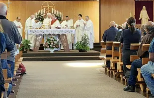 Archbishop J. Michael Miller celebrates Mass at Sacred Heart Church in Delta before the March for Life in Victoria, British Columbia, on May 9, 2024. He prayed that they “may be worthy and effective messengers of hope.” Credit: Paul Schratz