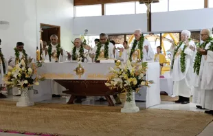 Bishop Reynaldo Bunyi Getalado was ordained bishop at St. Joseph’s Cathedral in the Cook Islands’ capital city, Avarua, on April 27, 2024, in the presence of Father Giosuè Busti, the first deputy-head of mission at the apostolic nunciature of the Holy See in Wellington and representative of Pope Francis, as well as hundreds of Catholic faithful. Credit: St James the Less Roman Catholic Church Perris/YouTube