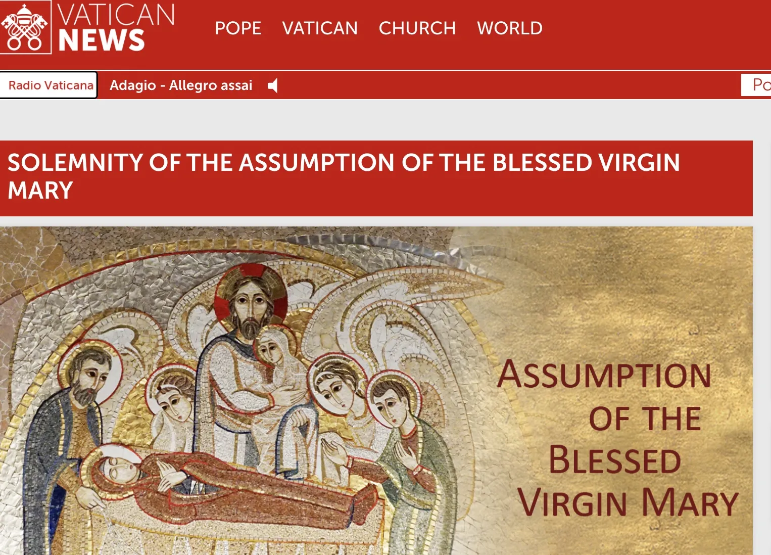 On the Vatican website, the Holy See’s communications department used a picture of a Rupnik mosaic of the dormition of Mary at the top of an article for the solemnity of the Assumption of Mary on Aug. 15, 2024.?w=200&h=150