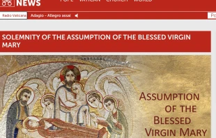 On the Vatican website, the Holy See’s communications department used a picture of a Rupnik mosaic of the dormition of Mary at the top of an article for the solemnity of the Assumption of Mary on Aug. 15, 2024. Credit: Screenshot from Vatican News