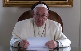 Pope Francis sends a video message to participants in Youth4Climate event in Milan, Italy, Sept. 29, 2021. Screenshot from Vatican News YouTube channel.