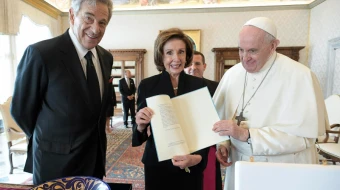 Pope Francis meets with House Speaker Nancy Pelosi at the Vatican on Oct. 9, 2021.