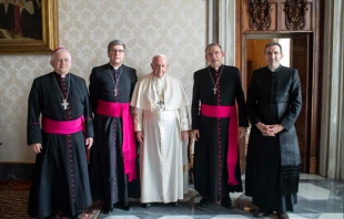 Pope Francis meets French bishops at the Vatican, Dec. 13, 2021. Vatican Media.