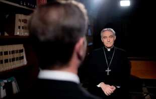 Archbishop Georg Gänswein, personal secretary of Pope emeritus Benedict XVI, speaks to EWTN Rome Bureau Chief Andreas Thonhauser. Daniel Ibáñez/CNA.