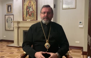 Major Archbishop Sviatoslav Shevchuk records a video message on March 30, 2022. facebook.com/head.ugcc.