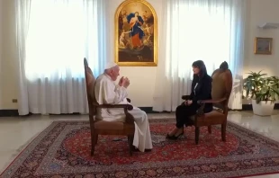 Pope Francis is interviewed by Lorena Bianchetti at the Vatican. Screenshot from A Sua Immagine.