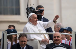 Pope Francis greets pilgrims at his general audience at the Vatican on Wednesday, Oct. 16, 2024. Credit: Daniel Ibáñez/CNA