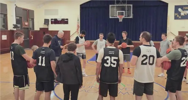 St. John's Seminary's basketball team at practice. Credit: St. John's Seminary/YouTube May 18, 2023