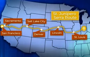 A map of a few of the largest cities that will be traversed by the Serra Route of the National Eucharistic Pilgrimages. Credit: EWTN News in Depth