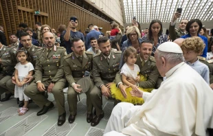 Pope Francis meets the Grenadiers of Sardinia Brigade, part of the Italian army, and their families, on June 11, 2022. Vatican Media