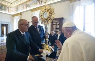 Pope Francis meets with members of the U.S. bishops’ committee for the National Eucharistic Congress on Monday, June 19, at the Vatican. Credit: Vatican Media