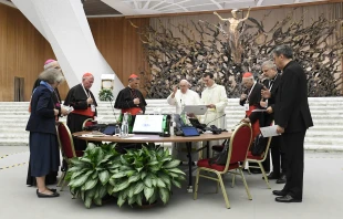 Pope Francis offers a prayer at the conclusion of the 2023 Synod on Synodality. Credit: Vatican Media