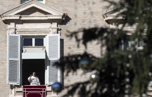 Pope Francis waves to pilgrims during his Angelus address on Dec. 17, 2023. Credit: Vatican Media