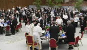 Pope Francis leads the Synod on Synodality delegates in prayer on Oct. 25, 2023.