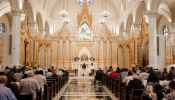 The faithful adore Christ in the Blessed Sacrament at Adoration Sodality Day at the Shrine of the Most Blessed Sacrament.