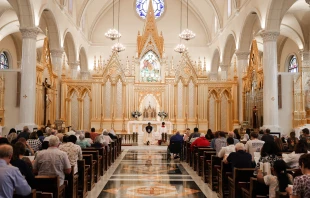 The faithful adore Christ in the Blessed Sacrament at Adoration Sodality Day at the Shrine of the Most Blessed Sacrament. Credit: Photo courtesy of the Shrine of the Most Blessed Sacrament