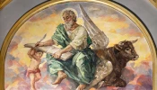 The painting St. Luke the Evangelist in Iglesia El Buen Pastor Church by Miguel Vaguer (1959).