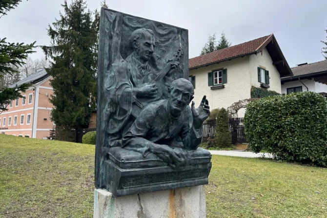 A monument to composers Father Joseph Mohr and Franz Xaver Gruber