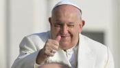 Pope Francis smiles at his Wednesday General Audience in St. Peter's Square at the Vatican, Wednesday, Nov. 13, 2024