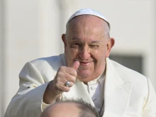 Pope Francis smiles at his Wednesday general audience in St. Peter’s Square at the Vatican on Wednesday, Nov. 13, 2024.