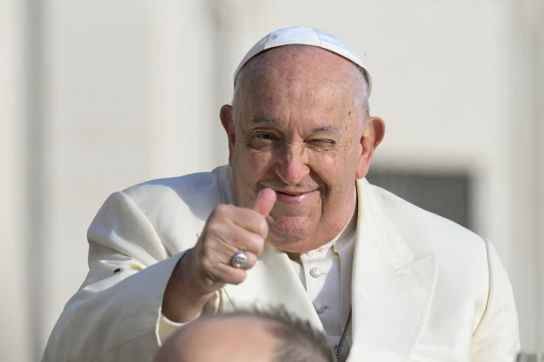 Pope Francis smiles at his Wednesday general audience in St. Peter's Square at the Vatican on Wednesday, Nov. 13, 2024. Credit: Vatican Media