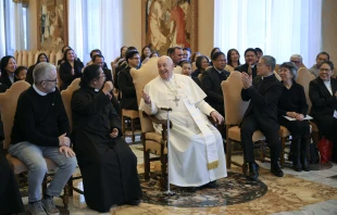 Pope Francis meets with members of the Filipino community at the Vatican's Consistory Hall on Monday, Dec. 16, 2024. Credit: Vatican Media