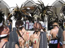 Pope Francis arrives at the meeting with bishops, priests, deacons, consecrated persons, seminarians, and catechists in the Cathedral of the Immaculate Conception in Dili, East Timor, Sept. 10, 2024.