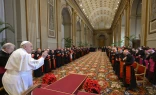 Pope Francis addresses cardinals and senior Vatican officials during his annual Christmas speech to the Roman Curia, Dec. 22, 2024