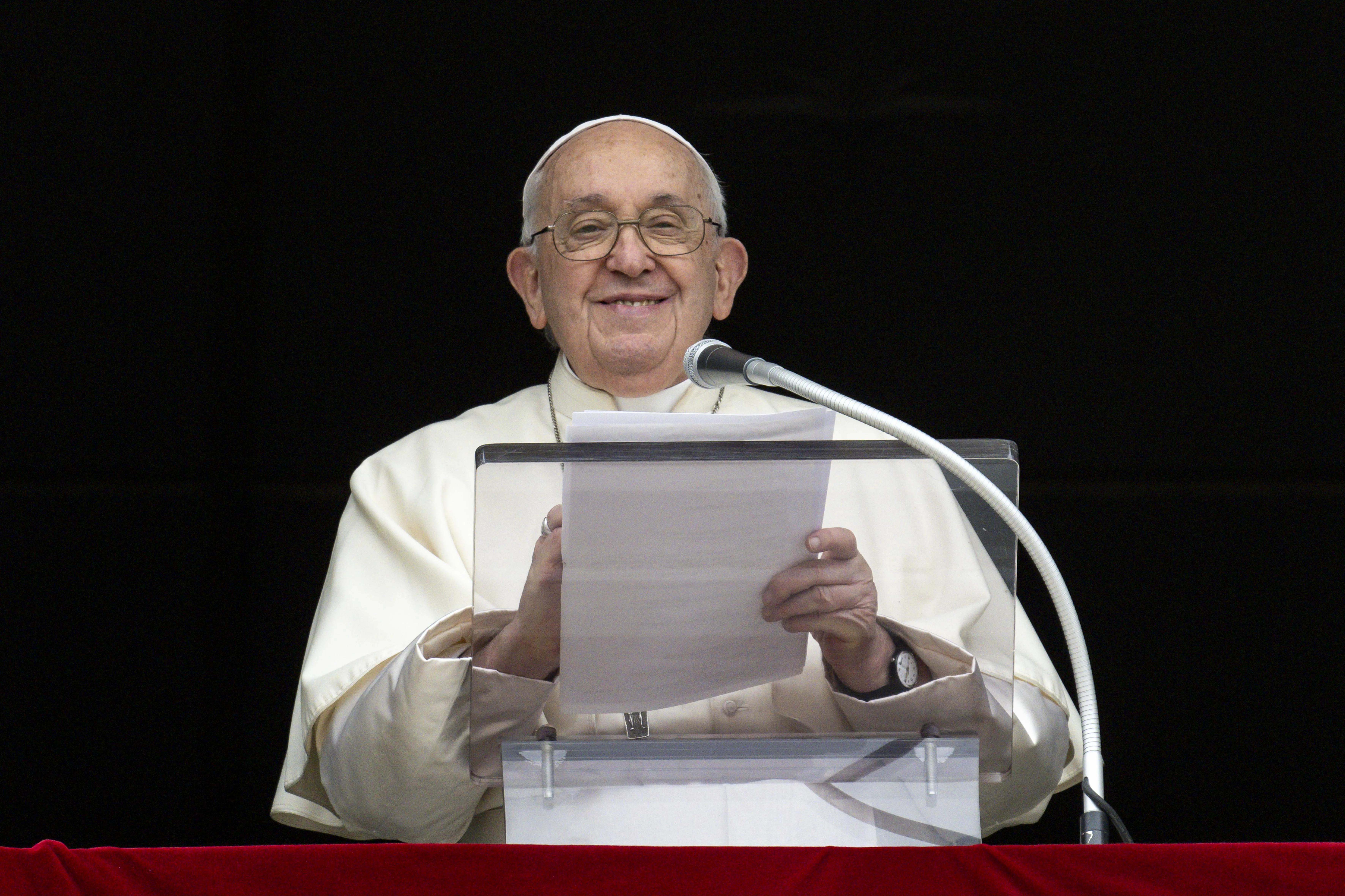 Pope Francis speaks to pilgrims gathered in St. Peter's Square for the Angelus on the solemnity of All Saints on Nov. 1, 2023.?w=200&h=150