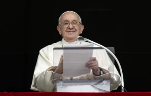 Pope Francis speaks to pilgrims gathered in St. Peter's Square for the Angelus on the solemnity of All Saints on Nov. 1, 2023. Credit: Vatican Media